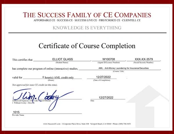 Certificate of course completion